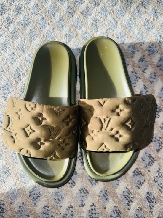 Louis Vuitton Shoes - Louis Vuitton Olive and Brown Monogram Padded Slide Sandals